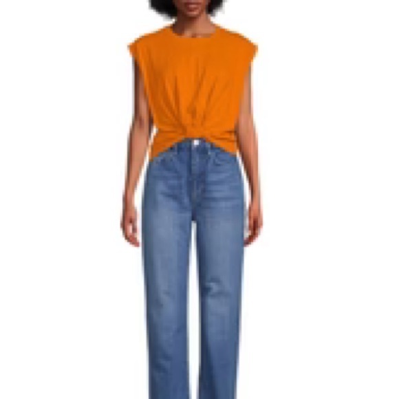 FRAME Knotted Rolled Tee In Nectarine - Picture 3 of 4